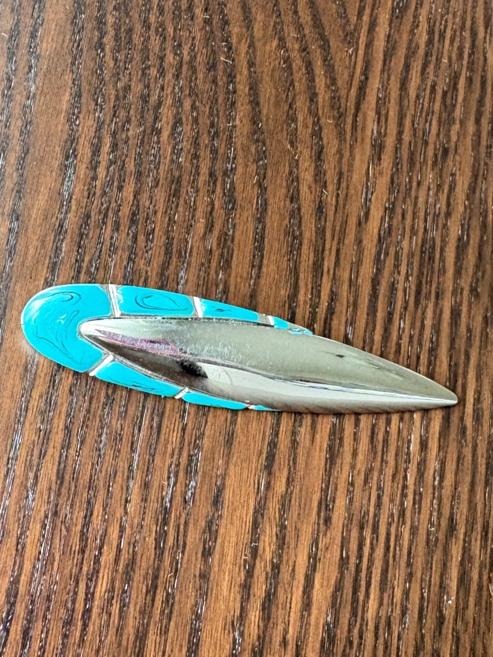 Vintage Modernist Southwestern Faux Turquoise Inlay Feather Brooch Pin